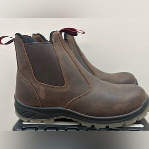 Brown Leather Slip On Work Boots with Safety Toe